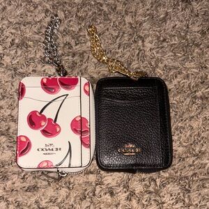 Coach Cherry Print and Black Leather Card Holder Wallets